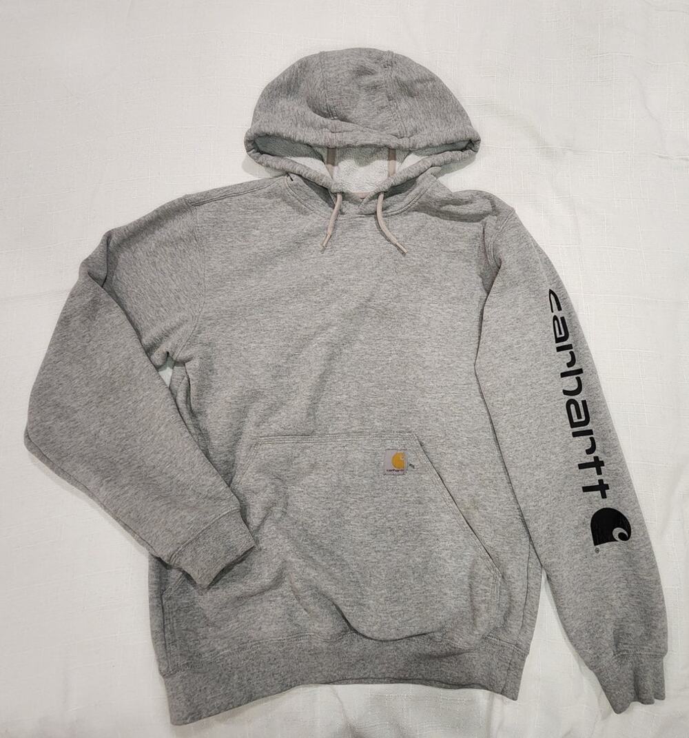 Carhartt K288 Hoodie Men's Medium Gray Sleeve Logo Streetwear Fall Pullover